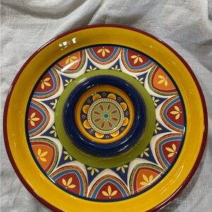 Pier 1 Yellow, Red and Blue Divided Server with Patterned Exterior